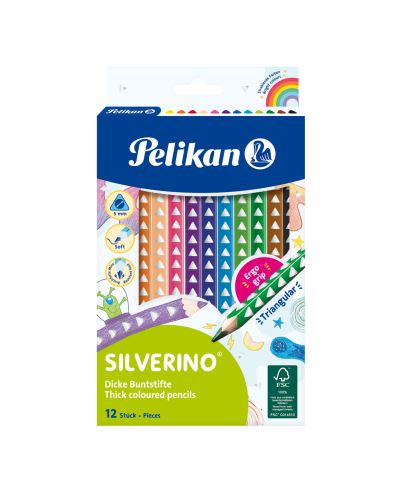 Pastelky trojhranné silné Pelikan Silverino - 12 barev