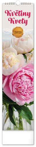 Nástěnný kalendář vázankový/kravata Presco Group 2025 - Květiny – Kvety, 12 × 48 cm