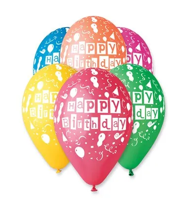 Balónky nafukovací průměr 30cm - potisk HAPPY BIRTHDAY, 10ks