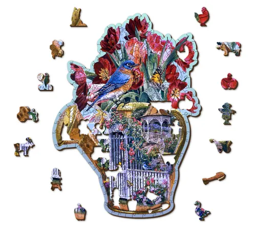 Dřevěné puzzle L, 250 dílků - Konev s květinami