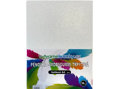 Pěnovka třpytivá A4, tl. ca 2mm - bílá, 10ks