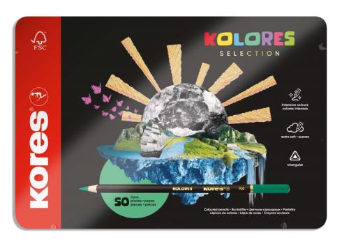 Trojhranné pastelky Kores Kolores Selection 50ks, kovové pouzdro