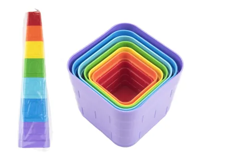 Skládanka kubus pyramida hranatá, 7 ks - barevná