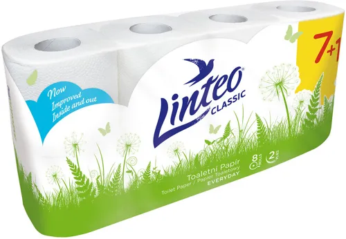 Toaletní papír Linteo Classic, bílý, 2-vrstvý - prodej jen po 8 rolích