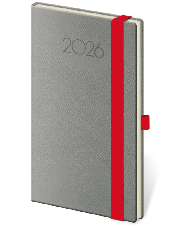 Levně Týdenní diář 2026 Helma kapesní - New Praga tmavě šedý s gumičkou