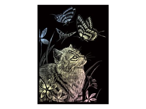 Seškrabovací obrázek - mini - Hologramický - Kočka s motýlem