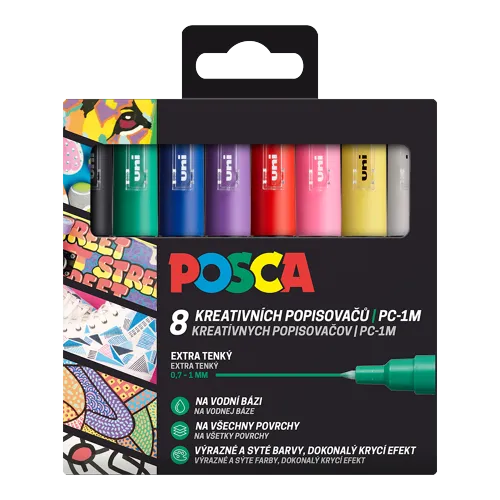 Sada dekoračních popisovačů Posca PC-1M, 0,7 mm, 8 základních barev