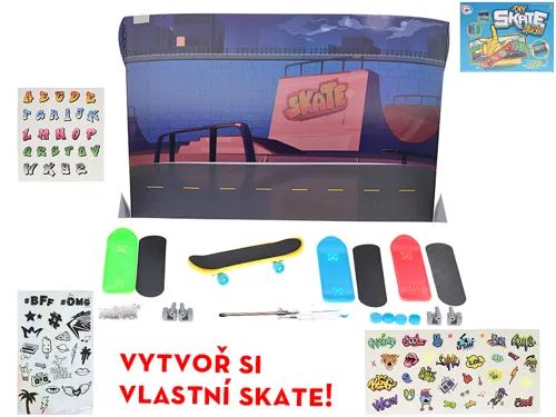 Sada pro složení a dekoraci skateboardu 9,5 cm, 4 ks s doplňky