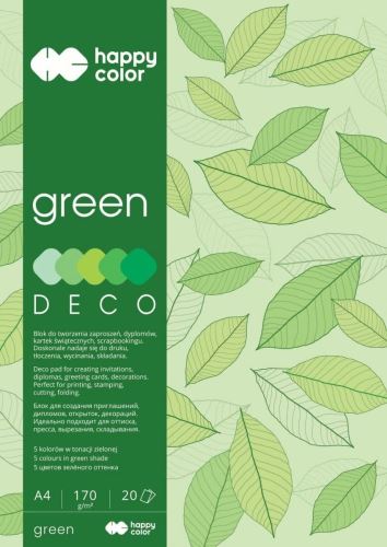 Barevné papíry A4 170g, 5 odstínů zelené, 20ls