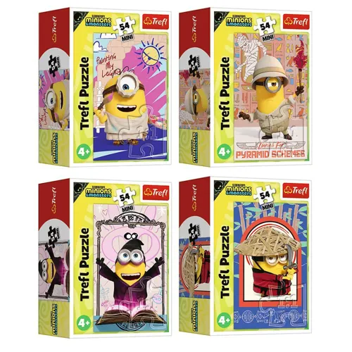 Minipuzzle 54 dílků Čas na hraní s Mimoni 4 druhy v krabičce 6,5x9x4cm 40ks v boxu