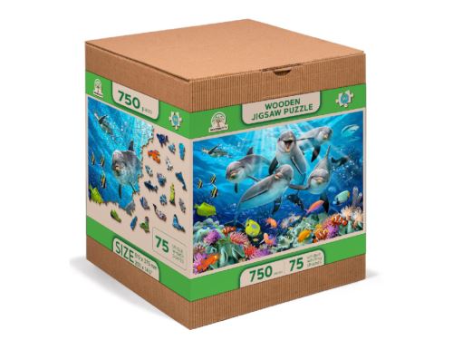 Dřevěné puzzle XL, 750 dílků - Šťastní delfíni