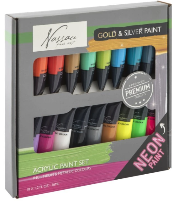 Levně Akrylové barvy Grafix neonové+ metalické 18 x 36ml