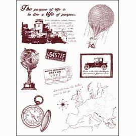 Gelová razítka na archu 14x18cm - Cestování - mapa, balon, globus...