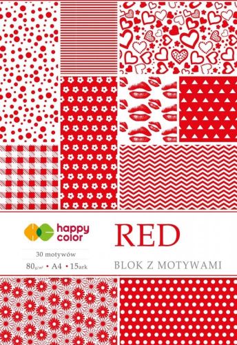 Papíry s potiskem A4 80g RED, 30 motivů v odstínu červené, 15ls