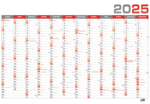 Nástěnný roční kalendář 2025 Baloušek B1 - červený