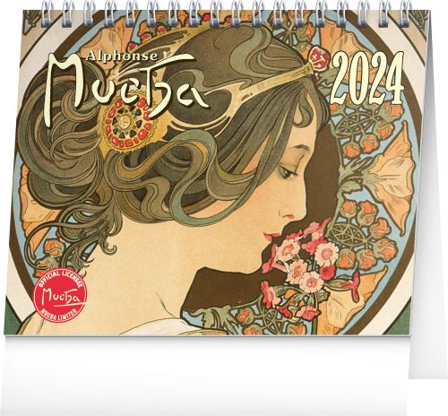 Stolní kalendář Presco Group 2024 - Alfons Mucha, 16,5 × 13 cm