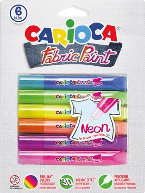 Barvy na textil Carioca Neon - 6x10,5 ml