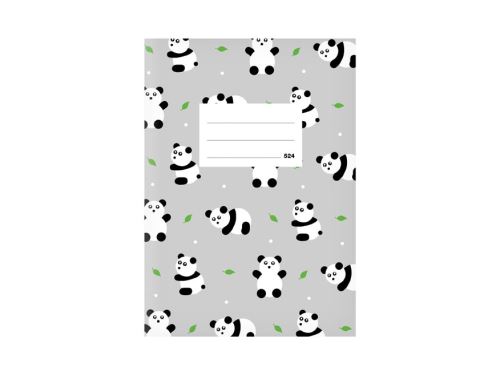 Školní sešit MFP A5 524., plast.desky, šedý s pandami  (20 listů, linkovaný)