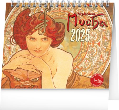 Stolní kalendář 2025 Presco Group - Alfons Mucha, 16,5 x 13 cm