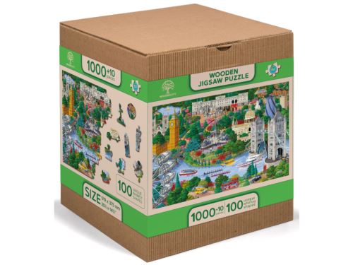 Dřevěné puzzle XL 51,9x37,5 cm - Pamětihodnosti Londýna, 1010 dílků
