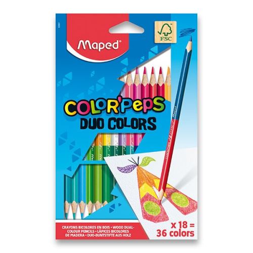 Pastelky oboustranné Maped Color´Peps Duo - 18ks, 36 barev