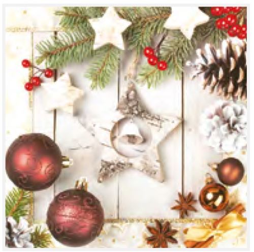 Ubrousky 3-vrstvé 33x33 vánoční Zvoneček v dřevěné hvězdě, 20ks