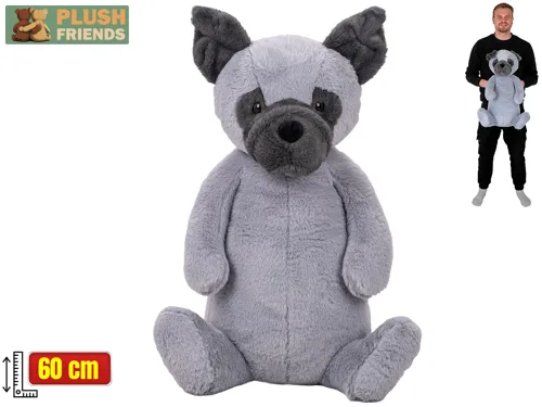 Plyšový pes Plush Friends sedící 60 cm - šedý