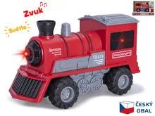 Lokomotiva 1:16, 22,5 cm na setrvačník se světlem a zvukem na baterie - červená