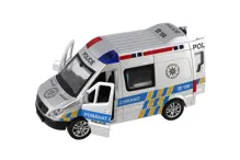 Auto policie dodávka s otevíracími dveřmi 15 cm na setrvačník se světlem a zvukem (5)