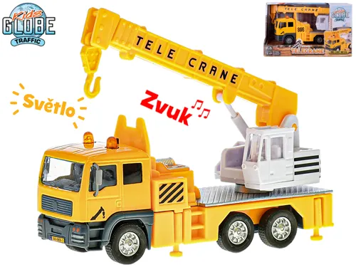 Jeřáb Kids Globe Traffic kovový 15 cm na zpětné natažení se světlem a zvukem na baterie