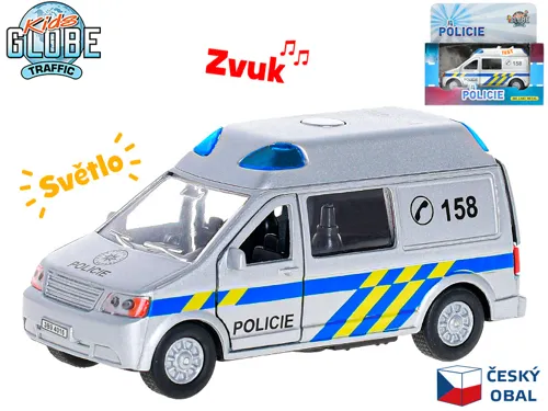 Auto Kids Globe Traffic policie CZ kovové 13 cm na zpětné natažení se světlem a zvukem na baterie