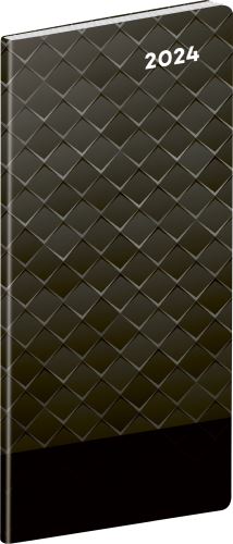 Měsíční diář plánovací Presco Group 2024 - Černý kov, 8 × 18 cm