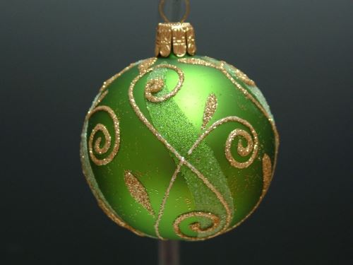 Vánoční skleněné koule 8cm, hladké, zelený mat, plastický dekor, 6ks