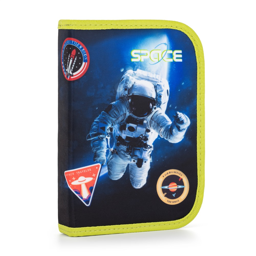 Penál OXY Premium Light Space – zavřený penál s motivem astronauta a vesmírných odznaků