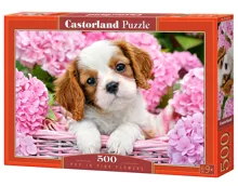 Puzzle Castorland 500 dílků - Štěňátko v růžových květinách Puzzle Castorland 500 dílků - Štěňátko v růžových květinách