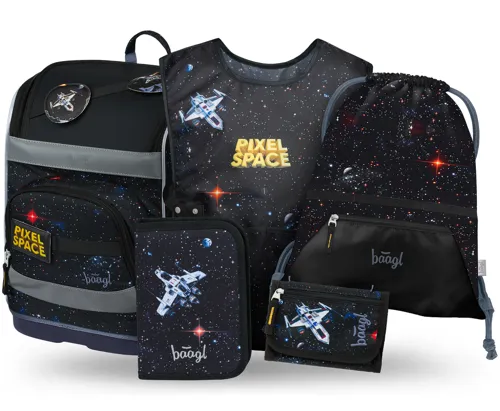 Školní aktovkový set 5-dílný Baagl Zippy Plus Pixel Space