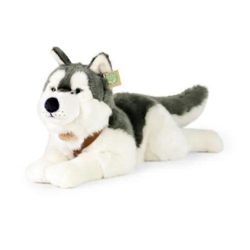 Plyšový pes husky s obojkem ležící 60 cm ECO-FRIENDLY
