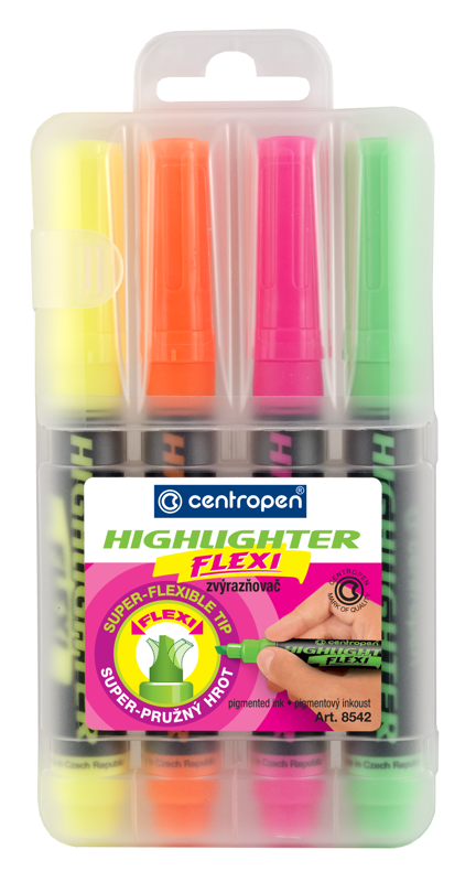 Levně Zvýrazňovač Centropen HIGHLIGHTER FLEXI 8542 - sada 4ks