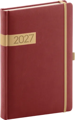 Denní diář 2027 Notique A5 Twill bordó-zlatý