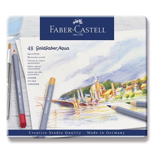 Akvarelové pastelky Faber-Castell Goldfaber Aqua 48 barev, plechová krabička