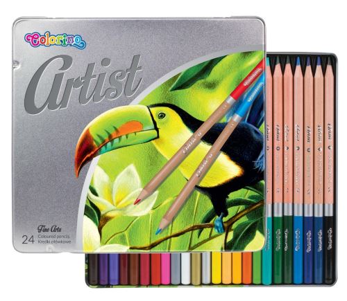 Pastelky dřevěné kulaté Colorino Artist, kovový box - 24 barev