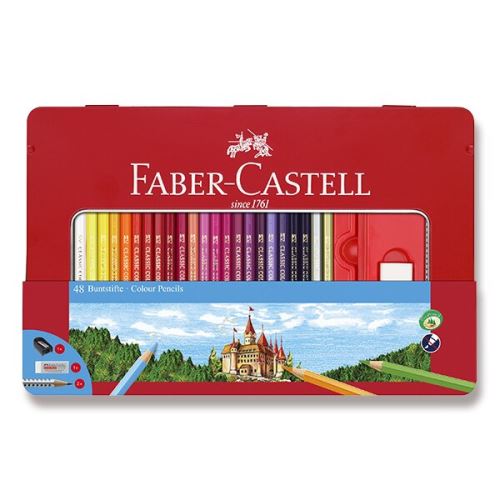 Pastelky šestihranné Faber-Castell Classic Colour 48 barev + přísl., plechová krabička