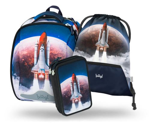 Školní aktovkový 3-dílný set BAAGL SHELLY - Space Shuttle (aktovka, penál, sáček)