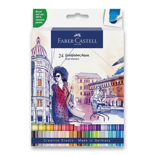 Popisovače Faber-Castell Goldfaber Aqua Dual Marker - sada 24 barev
