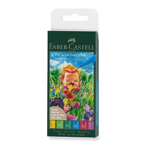 Popisovač Faber-Castell Pitt Artist Pen Brush 6 ks, hrot B, jarní odstíny