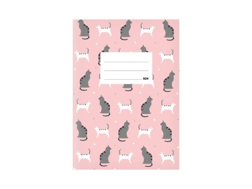 Školní sešit MFP A5 524, plast.desky, růžový s kočkami (20 listů, linkovaný)