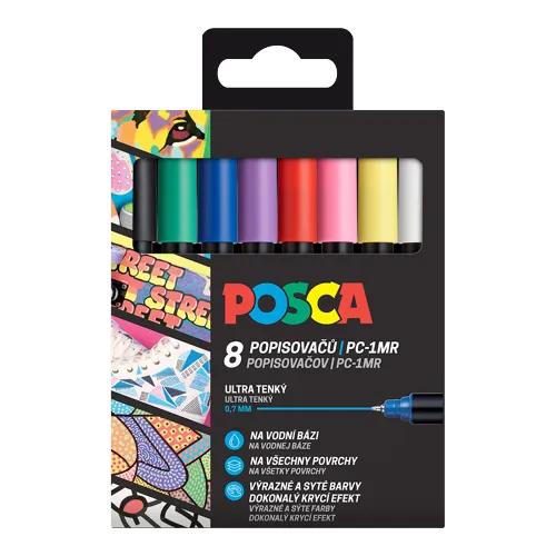 Sada dekoračních popisovačů Posca PC-1MR, 0,7 mm, 8 základních barev