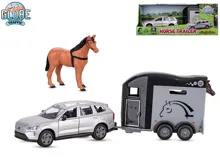 Auto Kids Globe Traffic Volvo EX90 kovové 28 cm na zpětné natažení s přívěsem pro koně