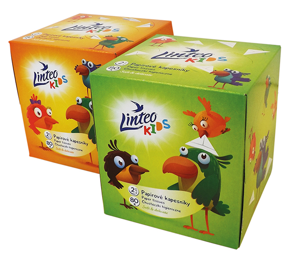 Levně Papírové kapesníky Linteo Kids BOX 80ks, bílé, 2-vrstvé