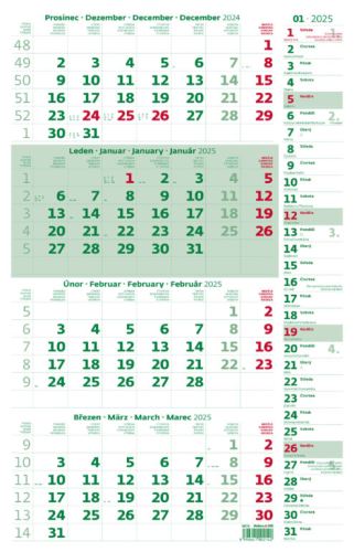 Nástěnný kalendář Helma 2025 - Čtyřměsíční zelený s poznámkami